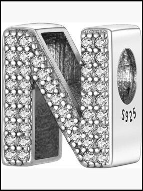 Sterling Silver Alphabet Charm Beads for Bracelets 925 CZ Dangle Pendants